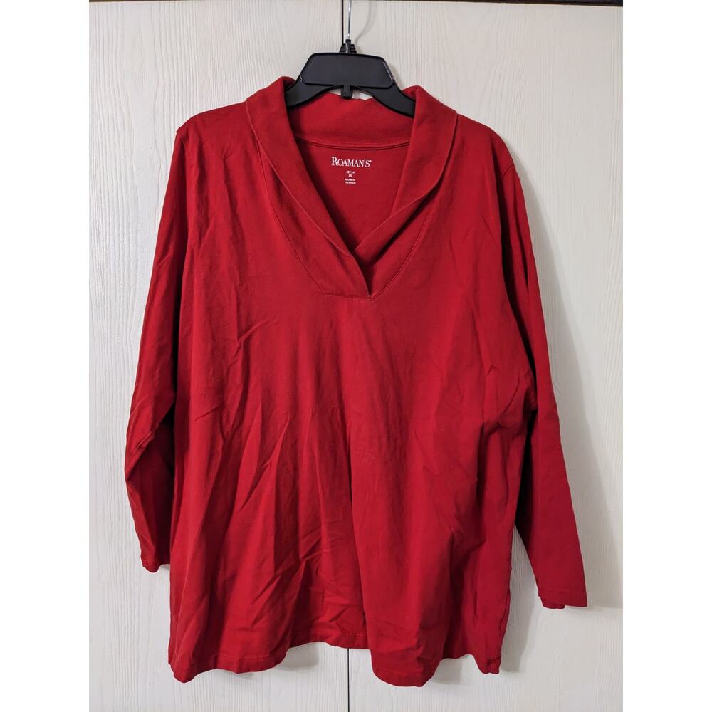 Roman's Women's Long Sleeve V neck Turtle Neck Red Velvet Casual Top Size 22/24